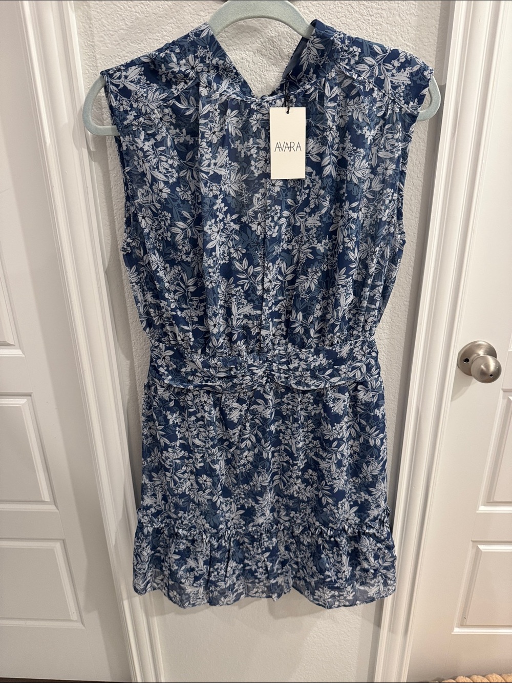 AVARA Navy Floral Ruffle-Hem Mini Dress